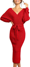 Long Maxi Sweater Dress Women Wrap V Neck Batwing - Flattering Fit