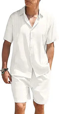 COOFANDY Men 2 Piece Linen Set Beach Guayabera Outfit - Lightweight