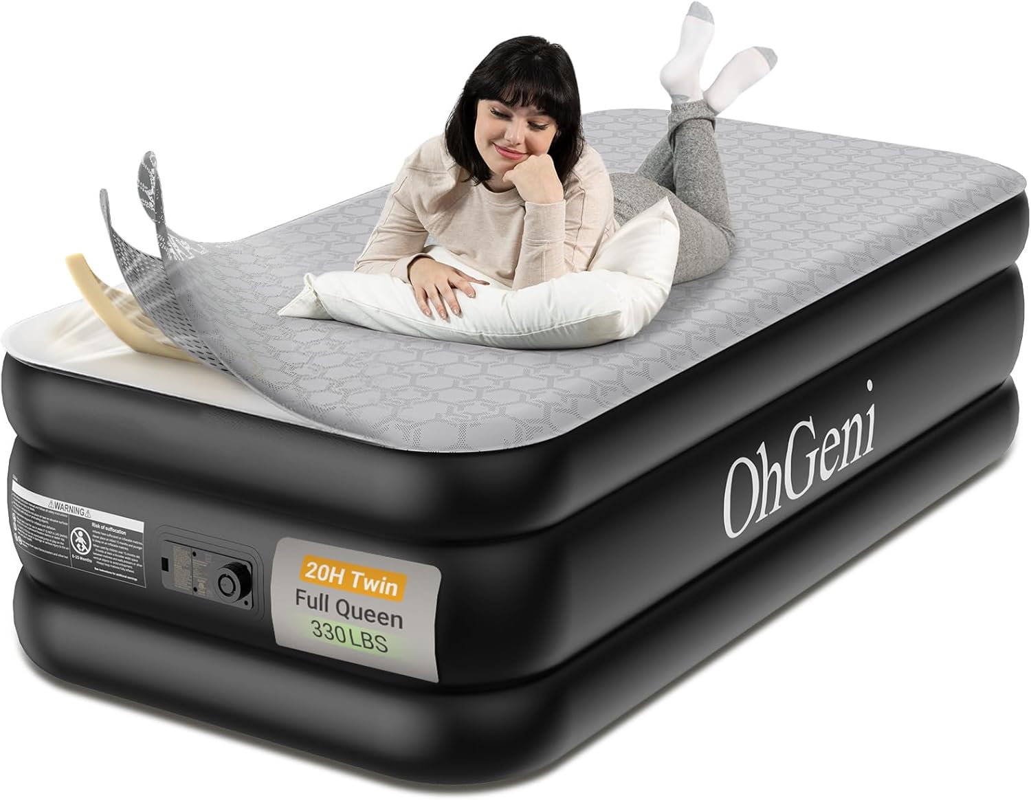 OhGeni 20in Luxury Twin Air Mattress with Built-in Pump for Comfort