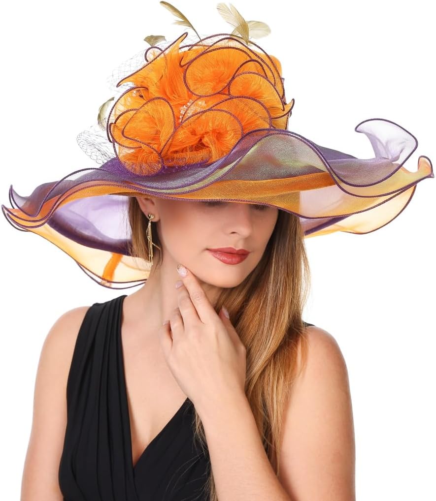 SAFERIN Women's Organza Church Hat for Weddings and Events