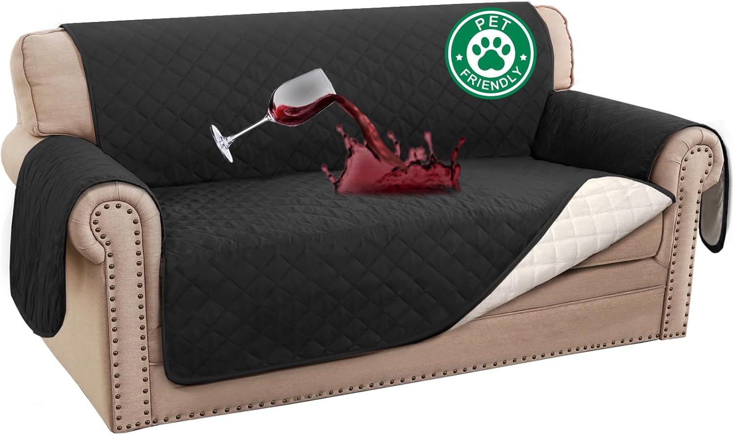 Turquoize 100% Waterproof Couch Cover for Loveseat 54 in Black