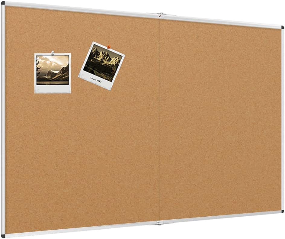 VIZ-PRO Large Cork Bulletin Board with Foldable Design 48 X 48 in