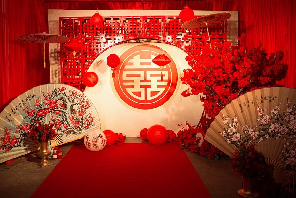 Chinese Wedding Backdrop for Photography 10X8FT Red Stage Curtain
