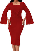 Peplum Pencil Dress for Women - Elegant Ruched Waistworkwear