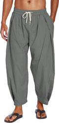 Men's Cotton Linen Harem Pants Casual Cropped Yoga Trousers