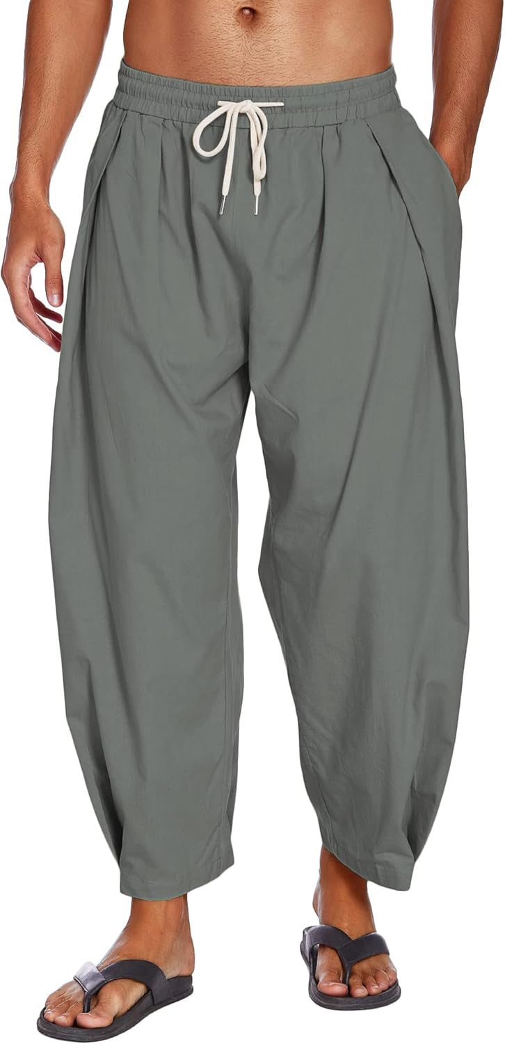 COOFANDY Men's Cotton Linen Harem Pants for Casual Comfort