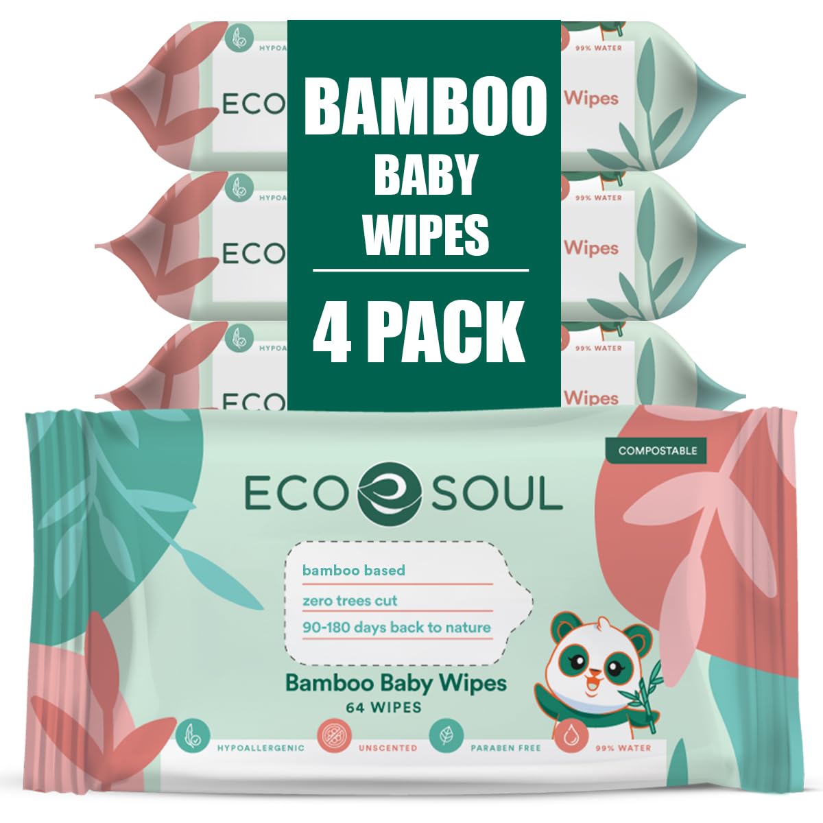 ECO SOUL Bamboo Baby Wipes | 256 Count | Compostable & Hypoallergenic