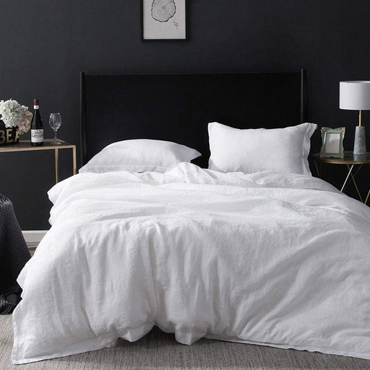 100% Linen Duvet Cover Set with Embroidery Border - Queen Size
