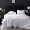 100% Linen Duvet Cover Set King - Embroidered Washed Linen
