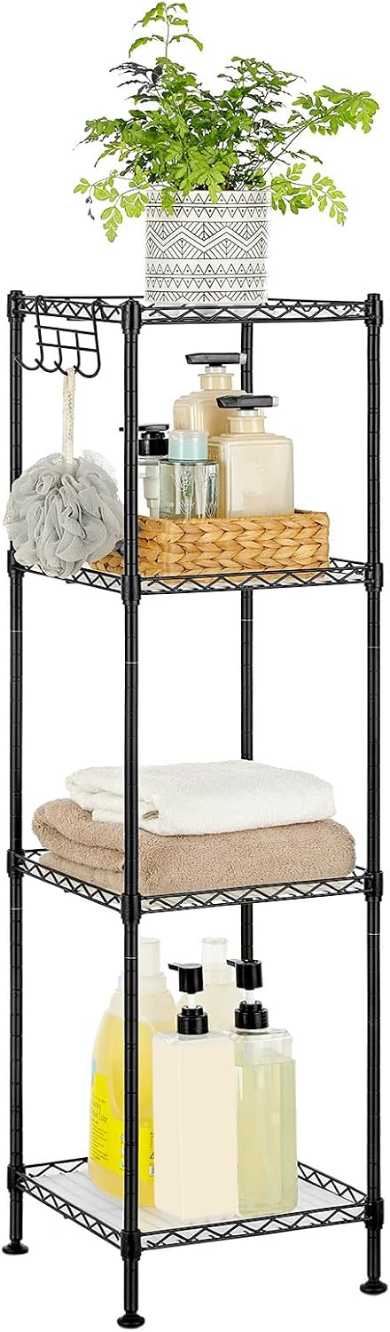SONGMICS 4-Tier Bathroom Shelf for Small Spaces, Ink Black