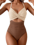 One Piece Tummy Control Swimsuit with Cutout and Tie Back (Style HTQR)