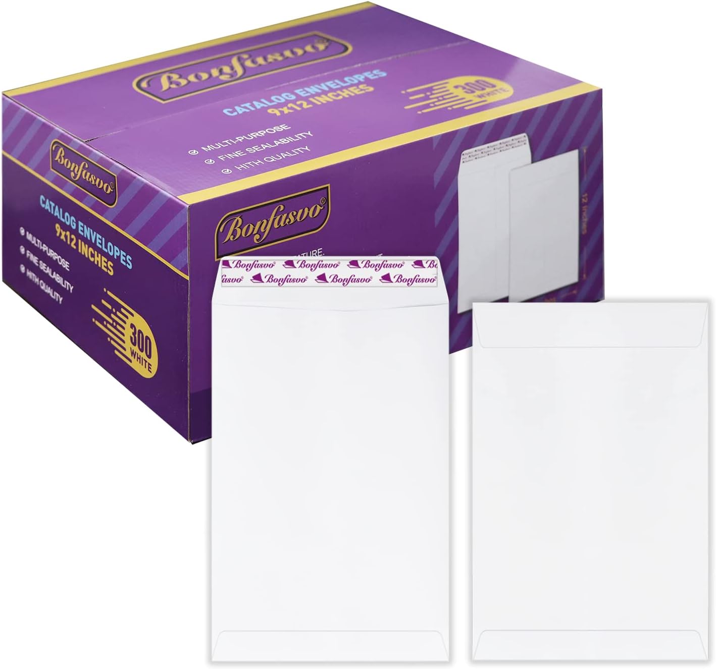 300 Pack 9x12 White Catalog Envelopes for Secure Mailing