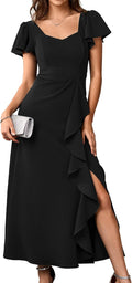 Womens Long Semi Formal Cocktail Dress Square Neck Split - Elegant Fit