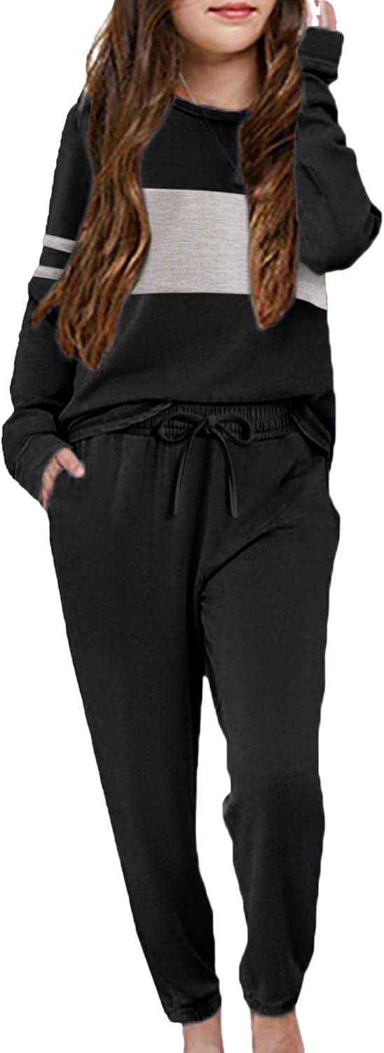 Arshiner Girls' Color Block Pullover Sweatshirts and Pants Set