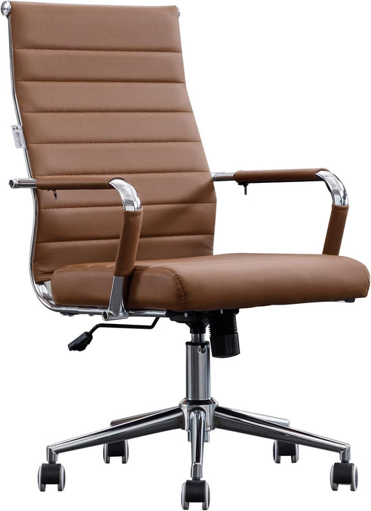 Home Office Chair Ribbed Ergonomic Leather Conference Chair