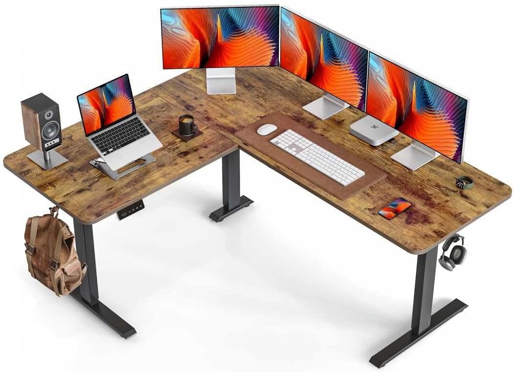 FEZIBO 63 L-Shaped Standing Desk - Adjustable & Vintage!