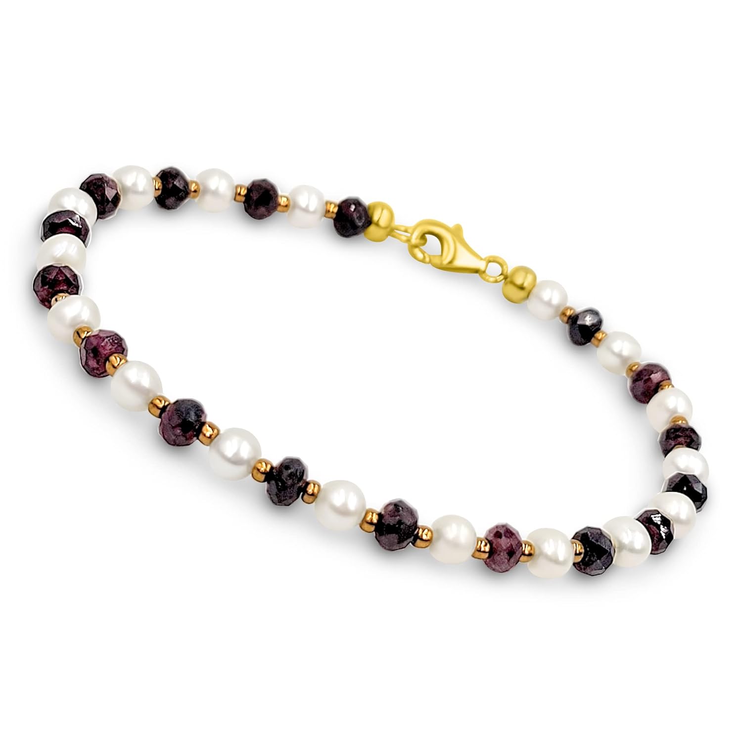Real Gemstone and Pearl Strand Bracelet with Sterling Silver Clasp