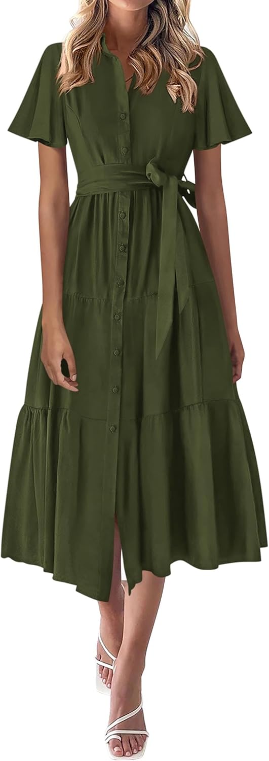 KIRUNDO Summer Button Down Maxi Dress for Women with Pockets