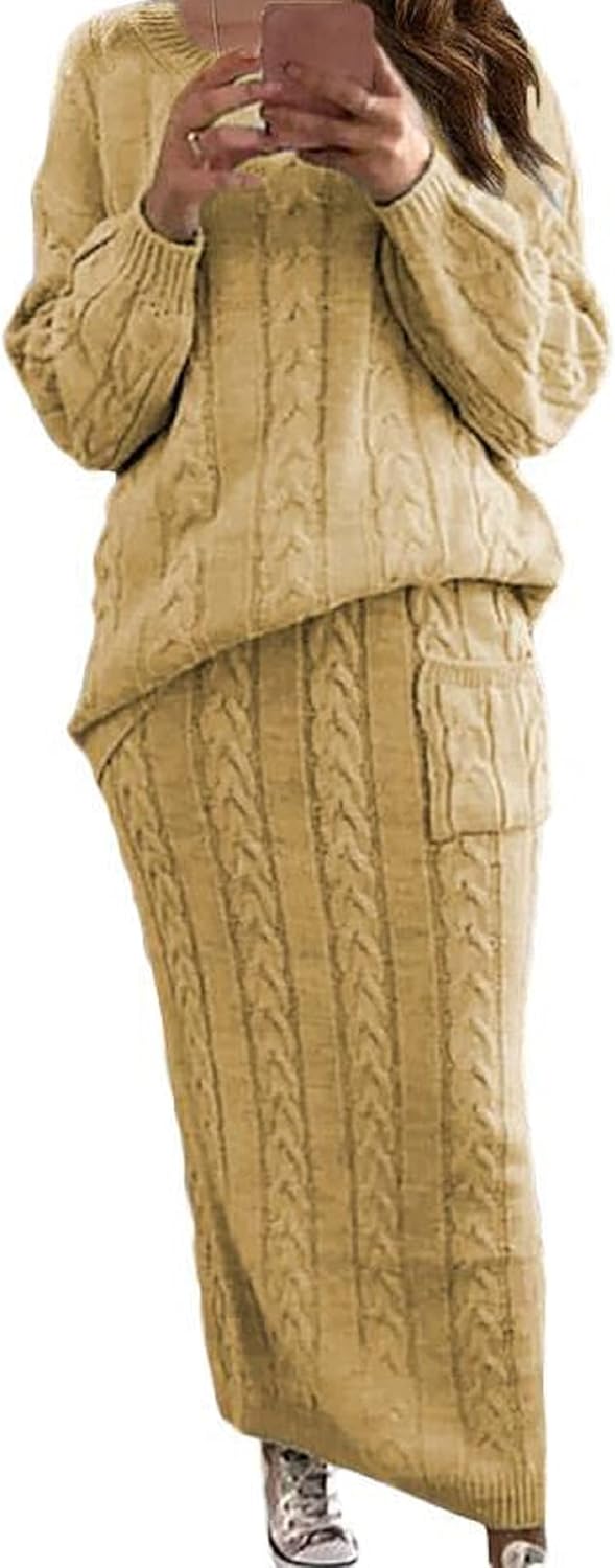 CHARTOU Women's Winter Chunky Cable Knit Long Skirt Outfit