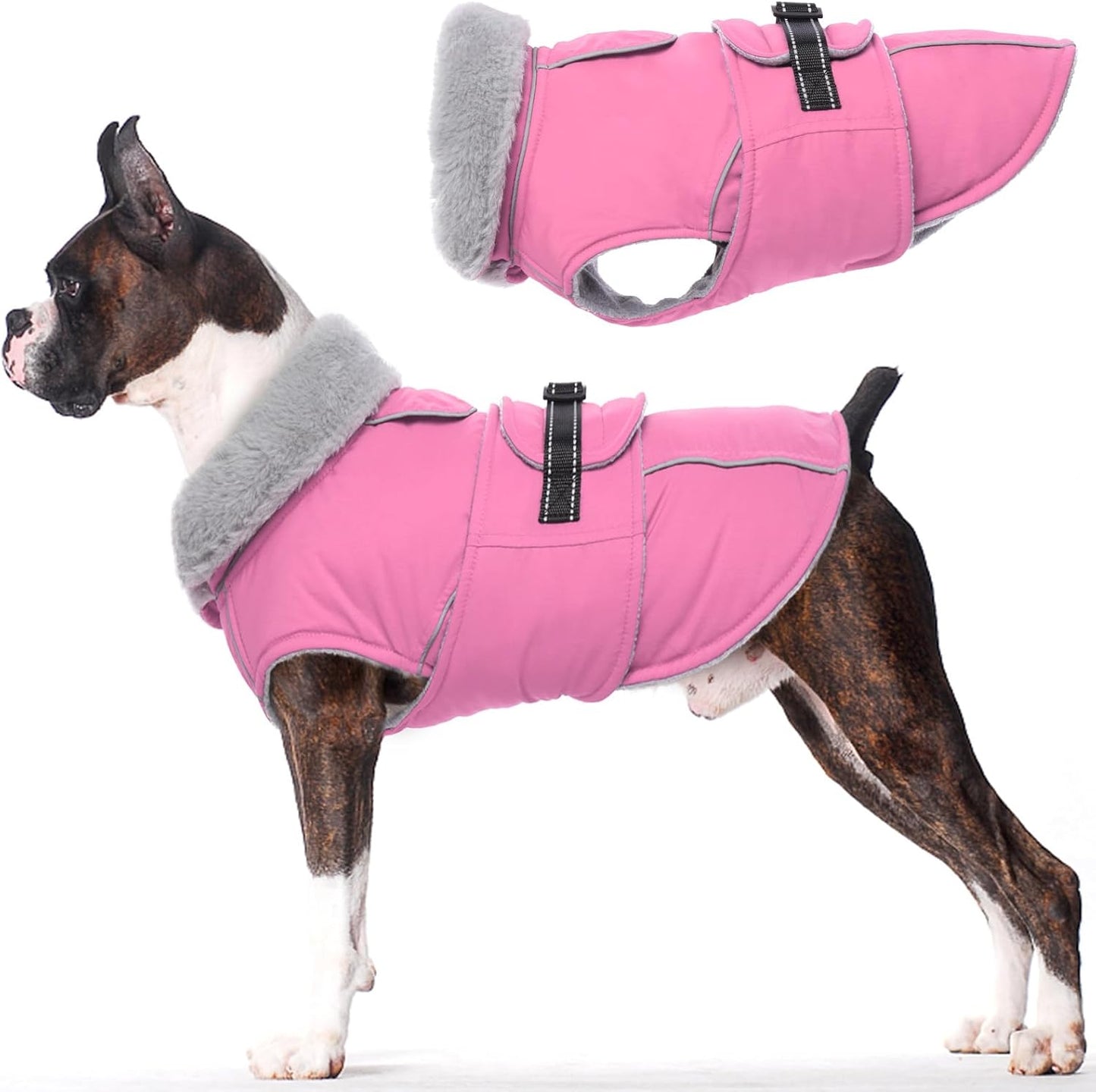 Lelepet Warm Dog Coat Reflective Fleece Vest for Cold Weather