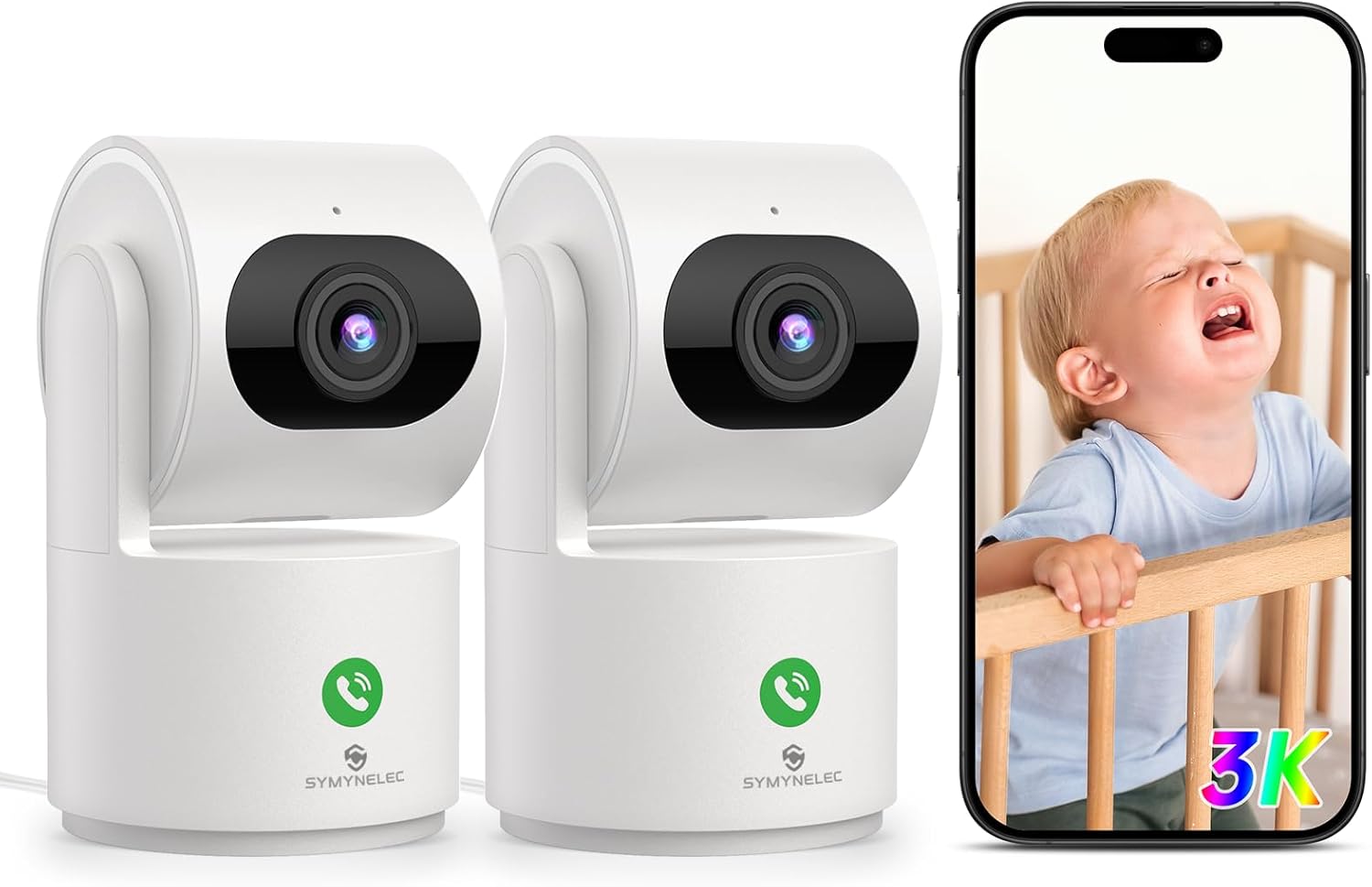 SYMYNELEC Baby Monitor with Cry Alerts: 2K HD Smart Camera
