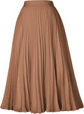 High Elastic Waist Pleated Chiffon Midi Skirt - Flowy A-line Women's