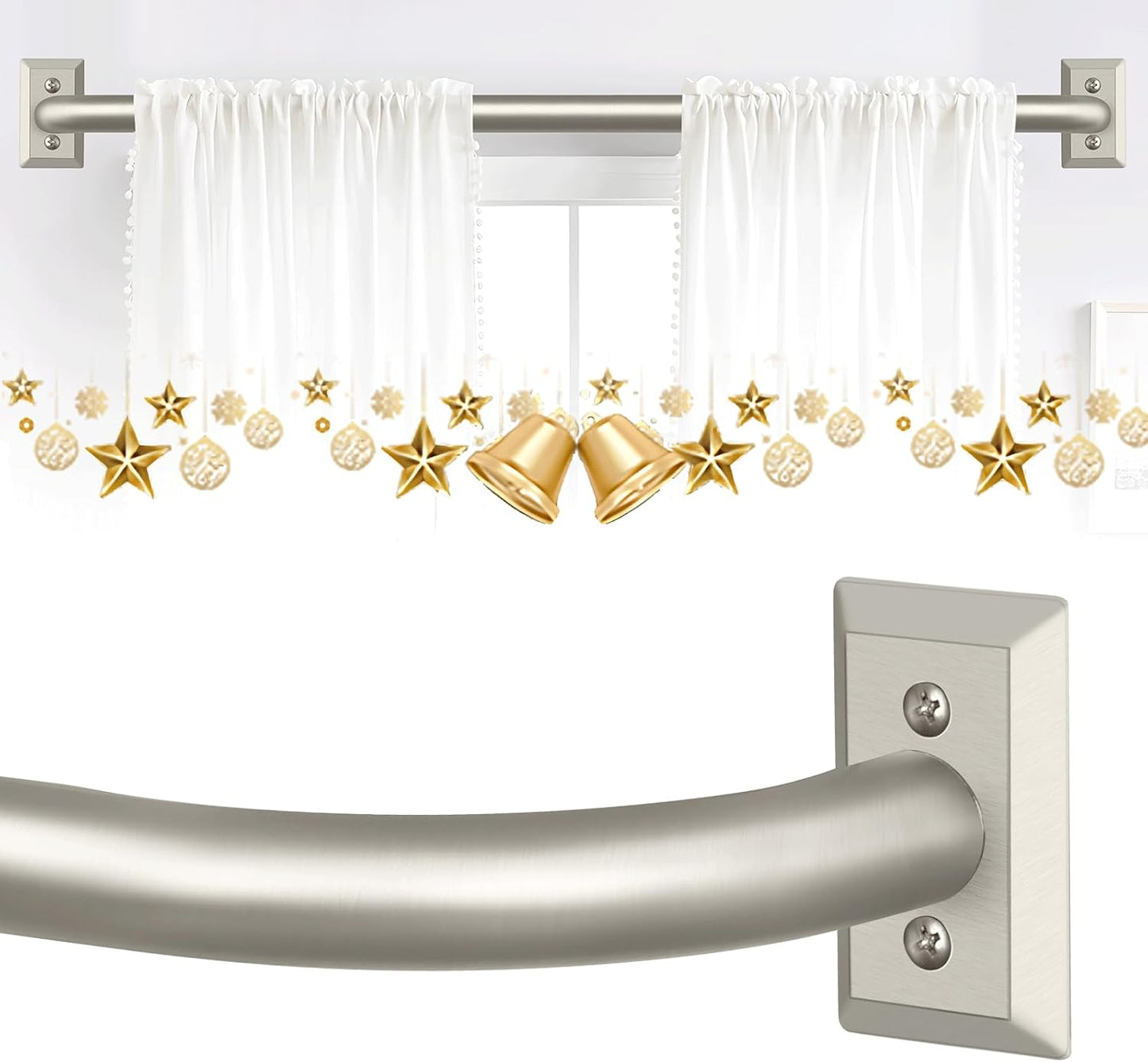 Nickel Wrap Around Curtain Rods 2 Pack for Room Darkening