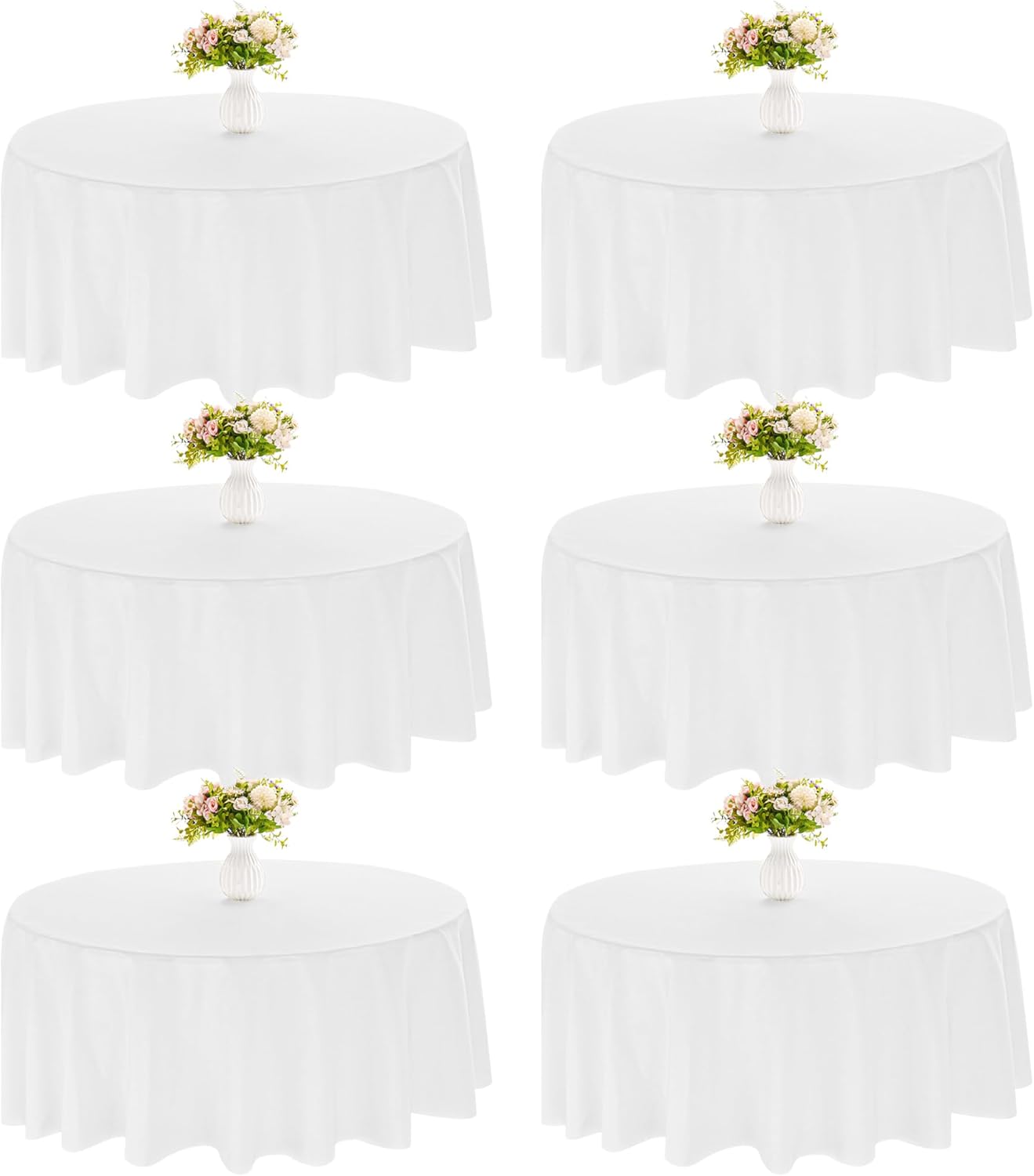 90 Inch Round White Polyester Tablecloths for Events and Parties
