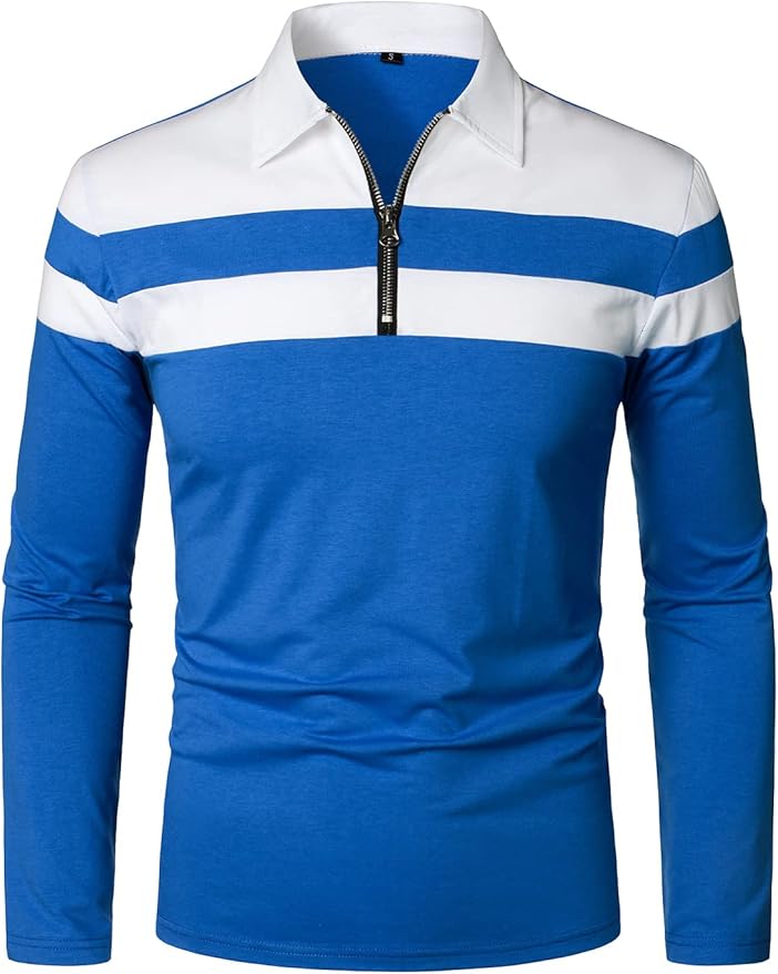 HOOD CREW Mens Long Sleeve Polo Shirt Casual Slim Fit Style