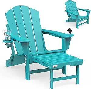 Mdeam Folding Adirondack Chair with Retractable Ottoman Design