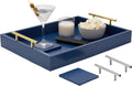 Blue Coffee Table Tray with Interchangeable Handles - Stylish Serving