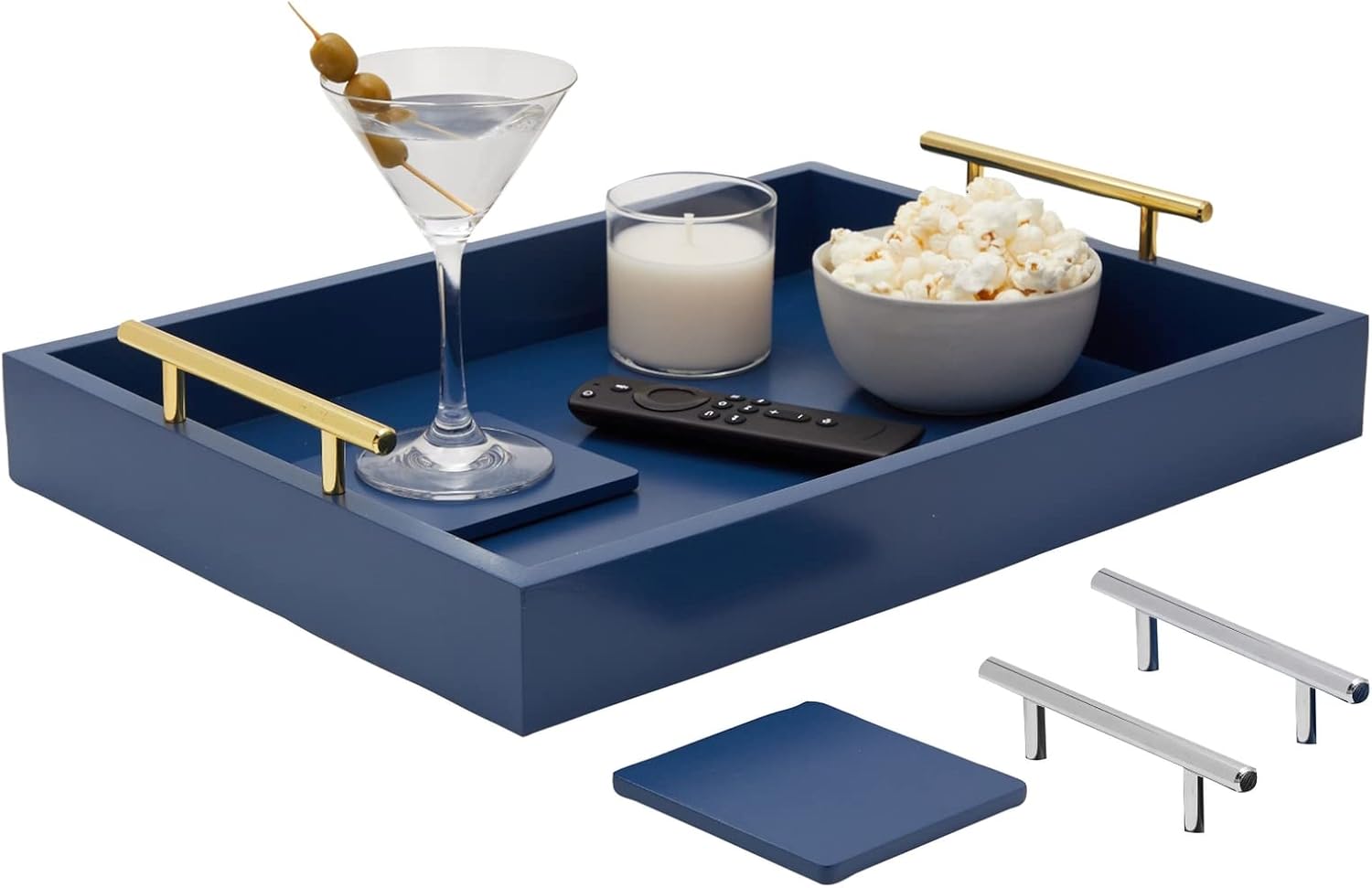 Juvale Coffee Table Tray - Elegant Blue Rustic Wood Design