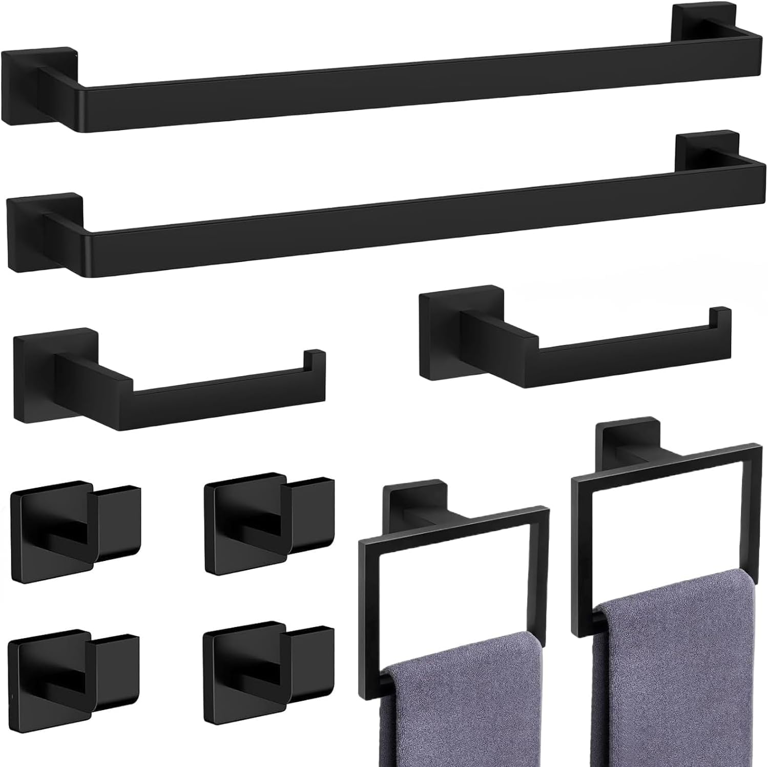 10-Piece Matte Black Bathroom Accessories Set for Modern Spaces