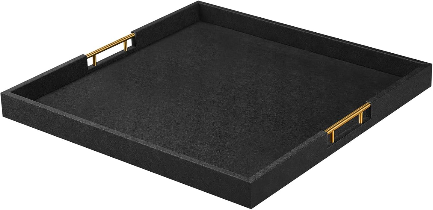 24x24 Inches Extra Large Black Faux Leather Ottoman Tray