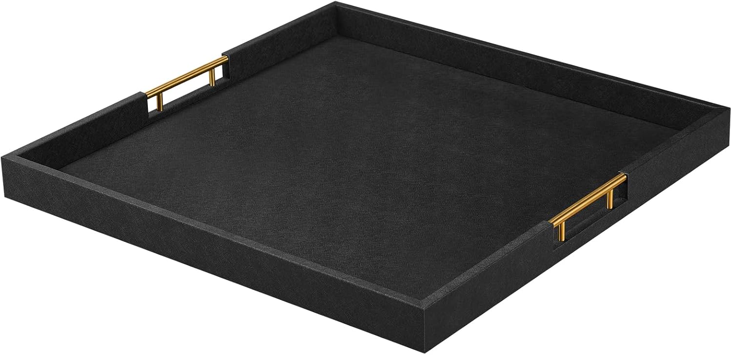 24x24 Inches Extra Large Black Faux Leather Ottoman Tray