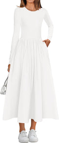 Long Sleeve Midi Dress for Women - Flowy Bohemian Midi (With Pockets)