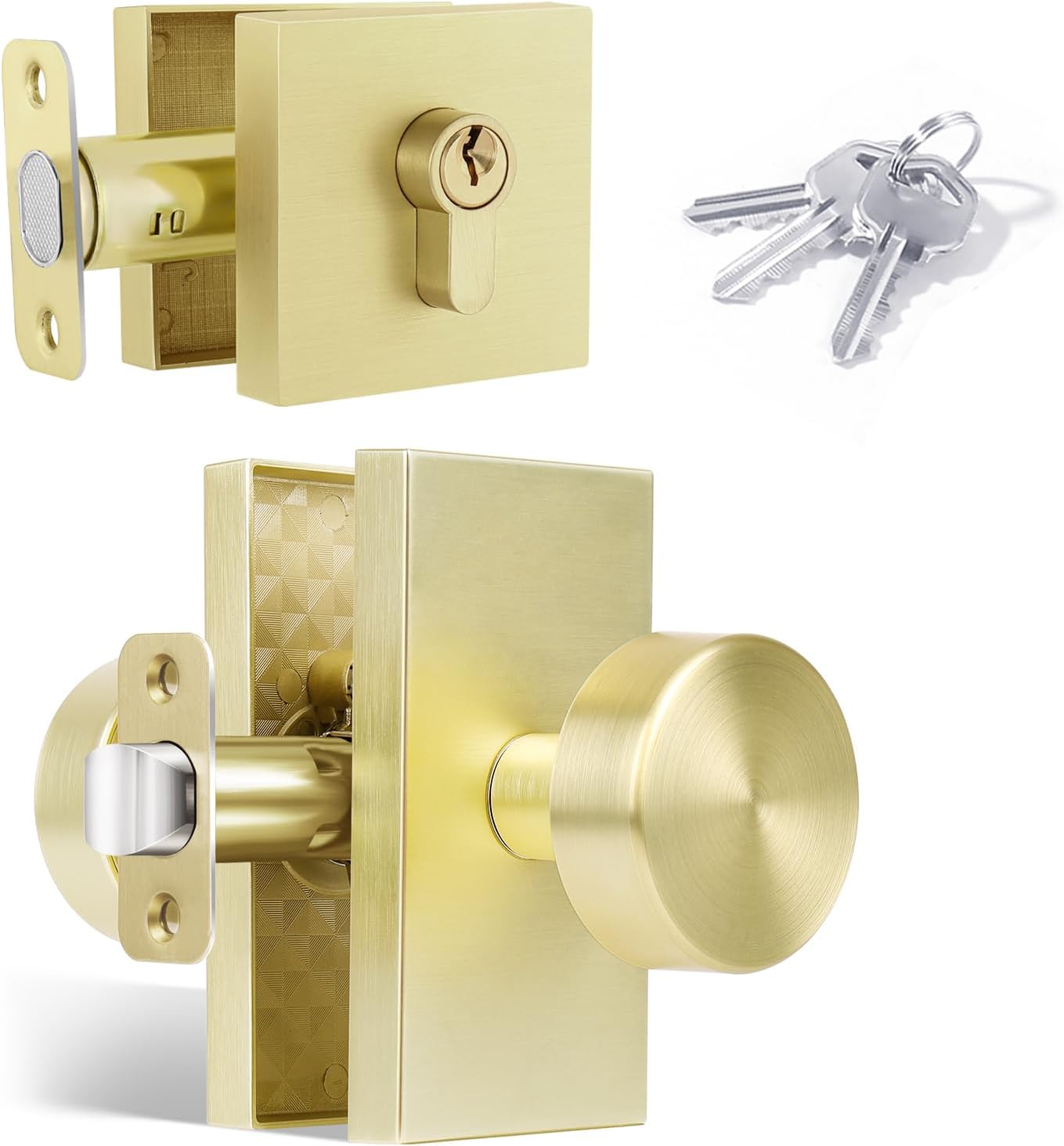 Gold Door Knob with Deadbolt Set for Modern Home Security