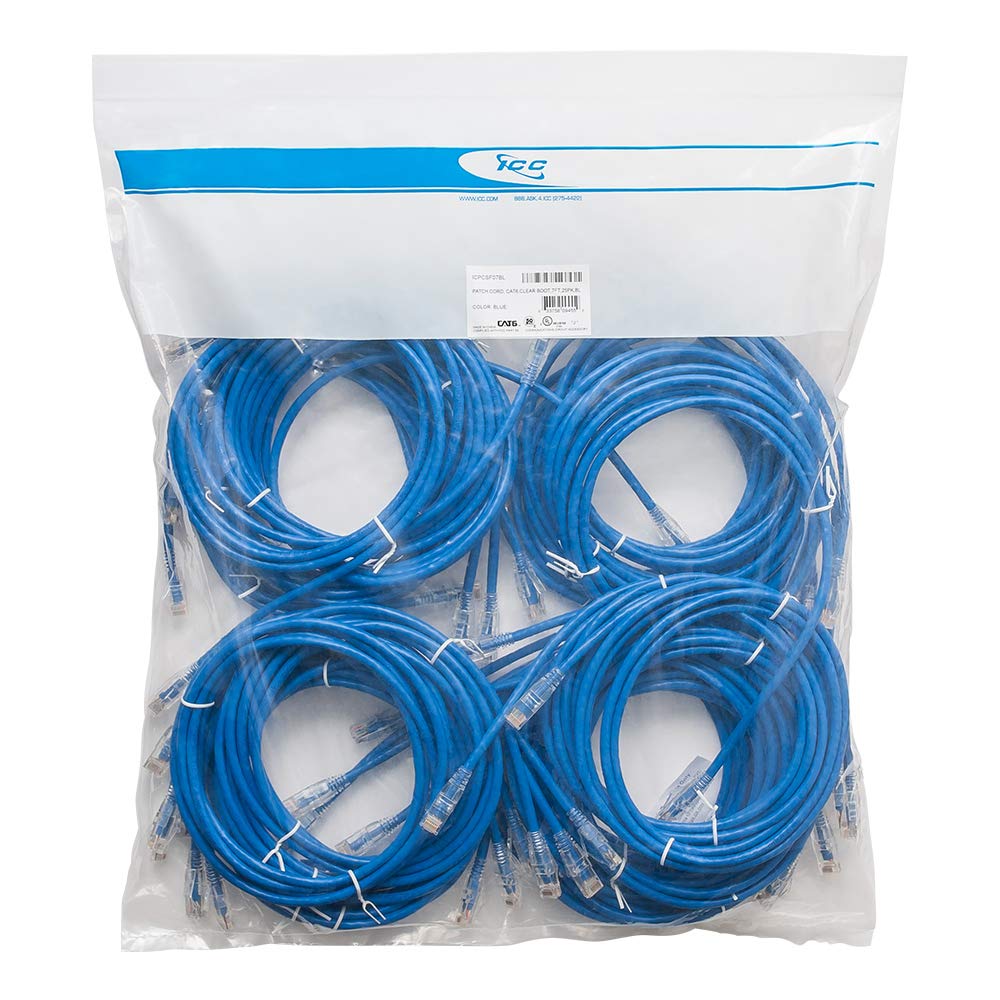 ICC CAT6 Ethernet Patch Cord 7 FT with Clear Boot Strain Relief