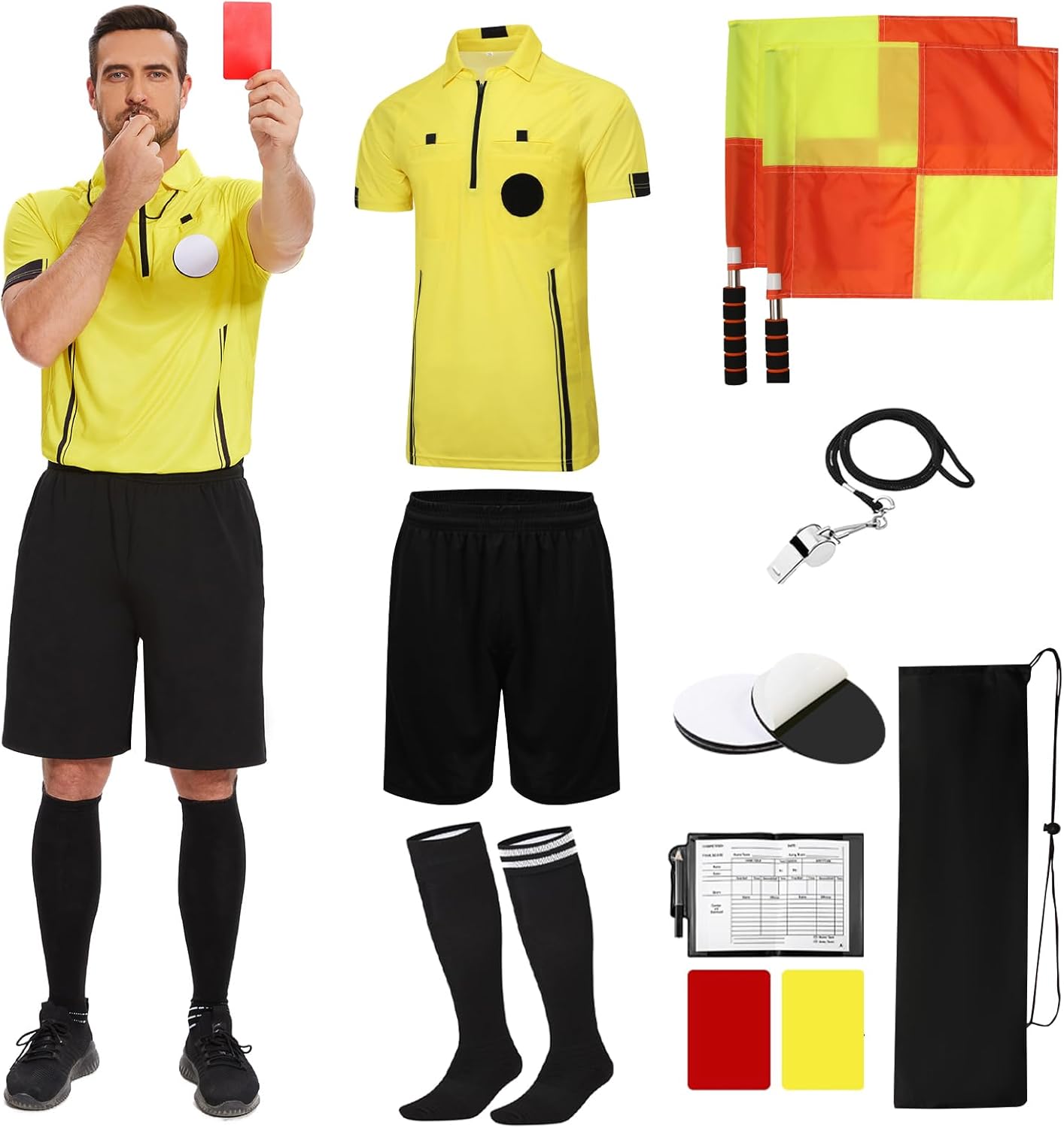 Pro Soccer Referee Kit with Shirt, Shorts, Whistle and More