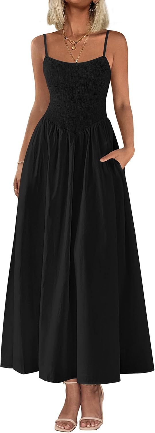 PRETTYGARDEN Women's Smocked Maxi Dress for Summer Fun