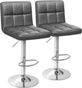 Deep Gray PU Leather Bar Stools Set of 2 - Adjustable Swivel Counter