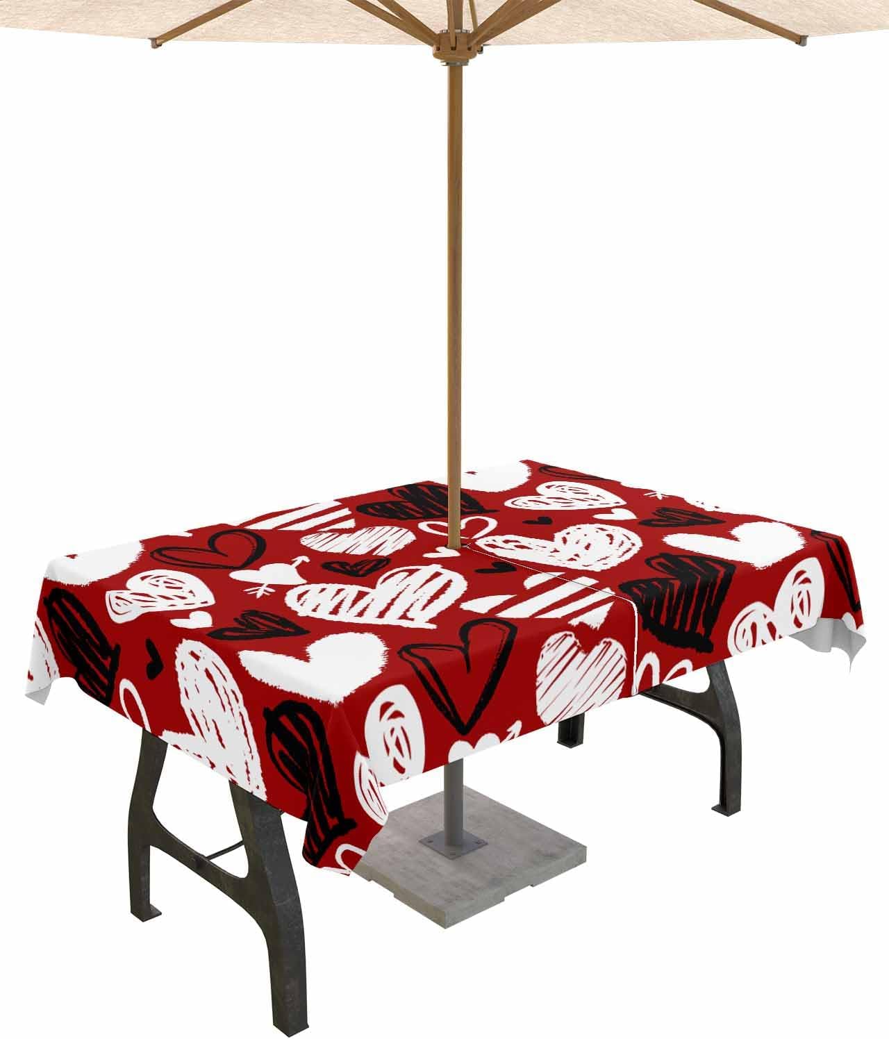 Spillproof Valentine's Outdoor Tablecloth - Red Heart Design