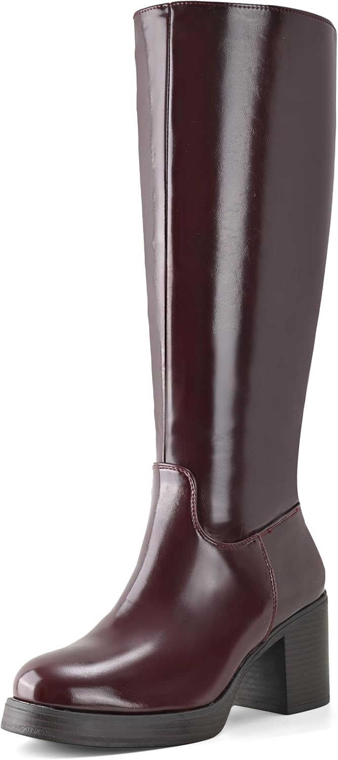 Shoe'N Tale Platform Knee High Boots for Women with Chunky Heel