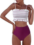 RXRXCOCO Womens Shirred Bandeau Bikini High Waist Swimsuit