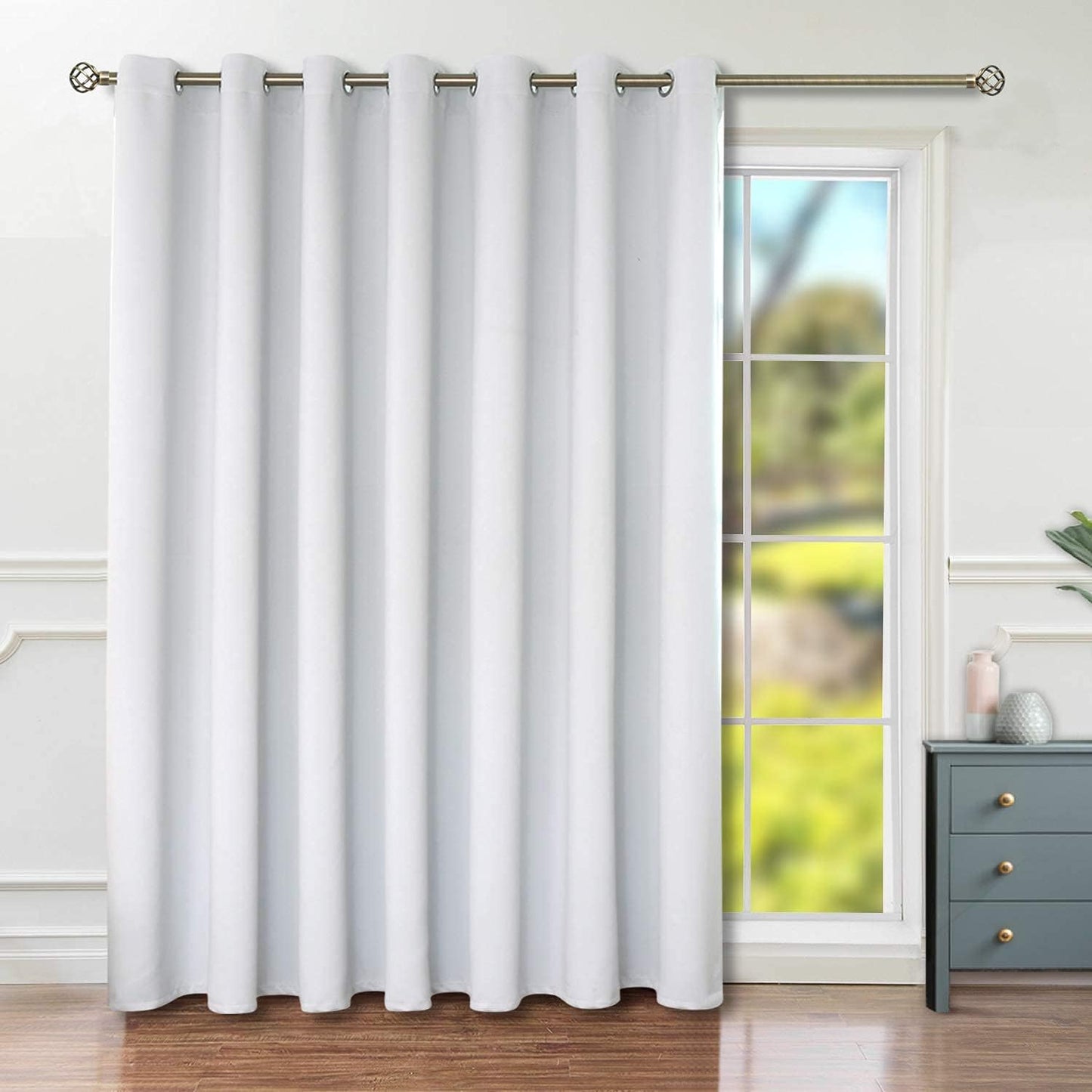 Greyish White Sliding Door Curtain for Room Darkening Privacy