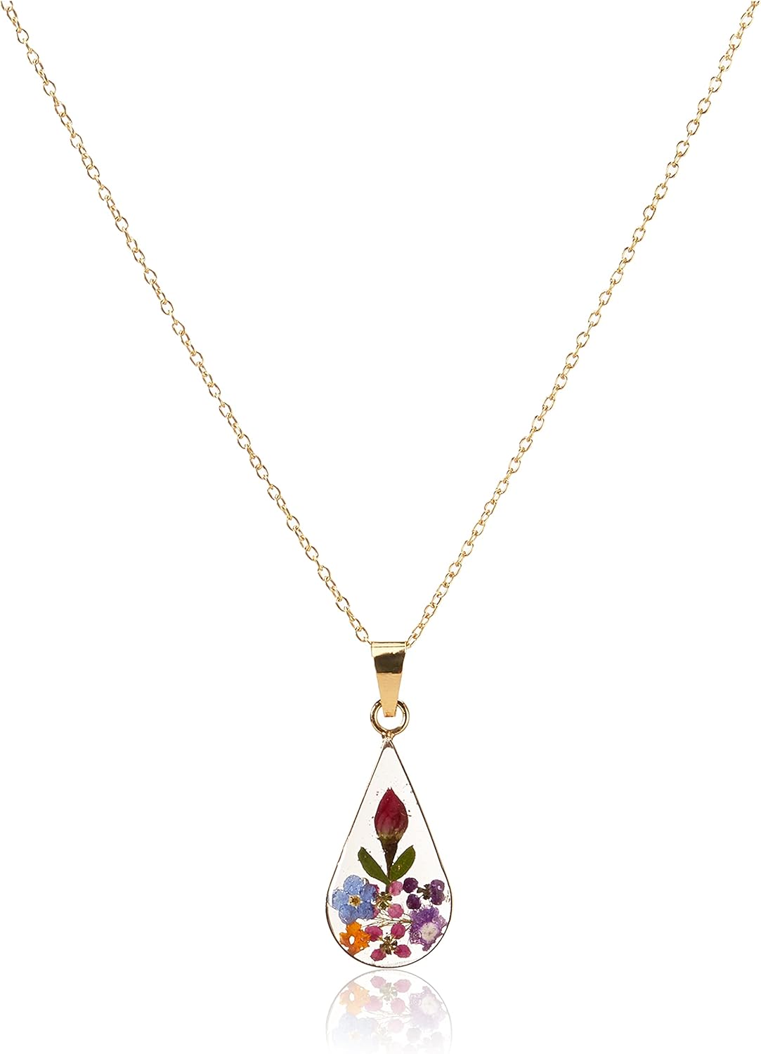 Pressed Flower Pendant Necklace in Sterling Silver/Gold Finish