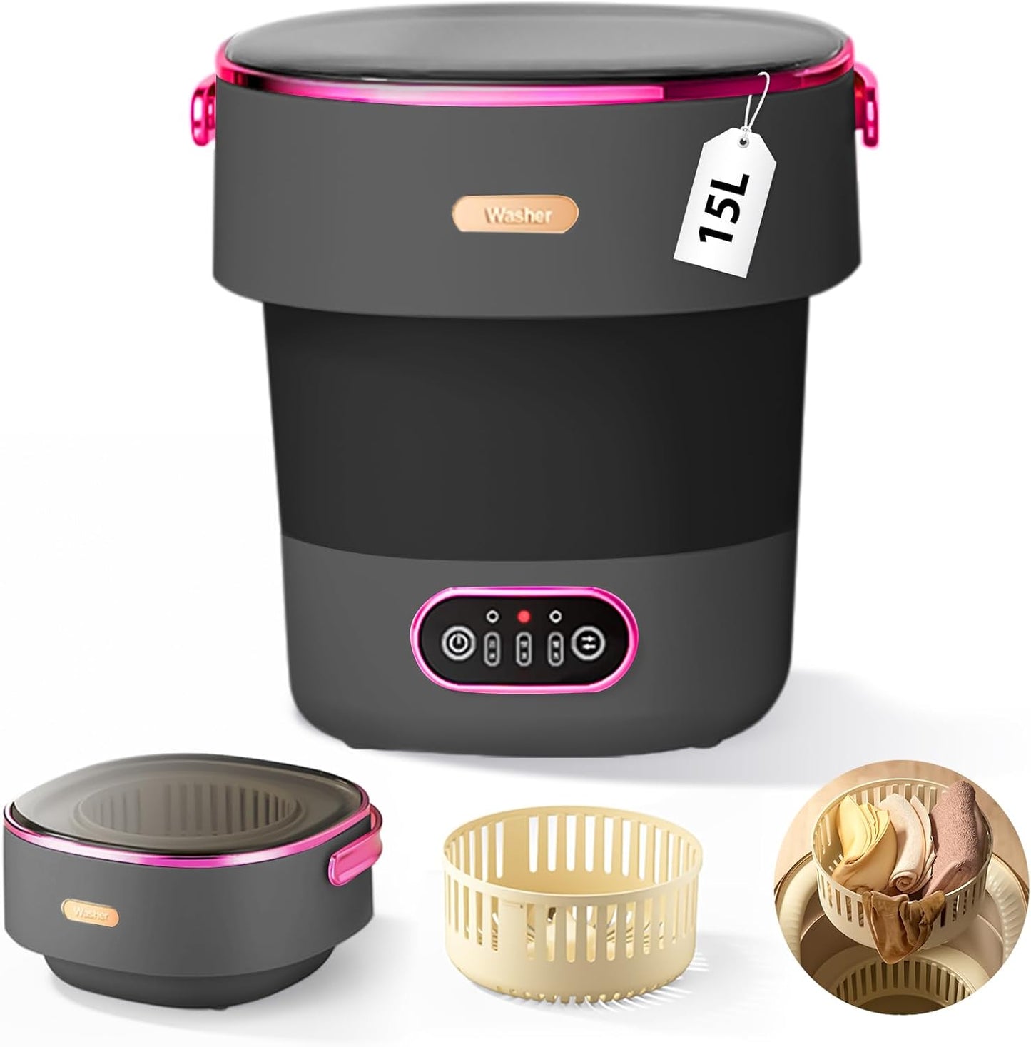 Portable Washing Machine 15L Upgraded Mini Washer for Travel