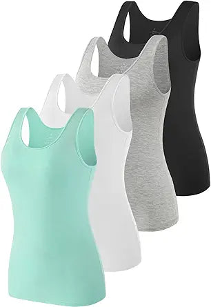 AMVELOP Elastic Tank Tops for Women Undershirts Pack of 4