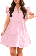 Plus Size Ruffle V Neck Tiered Swing Babydoll Mini Dress - Summer