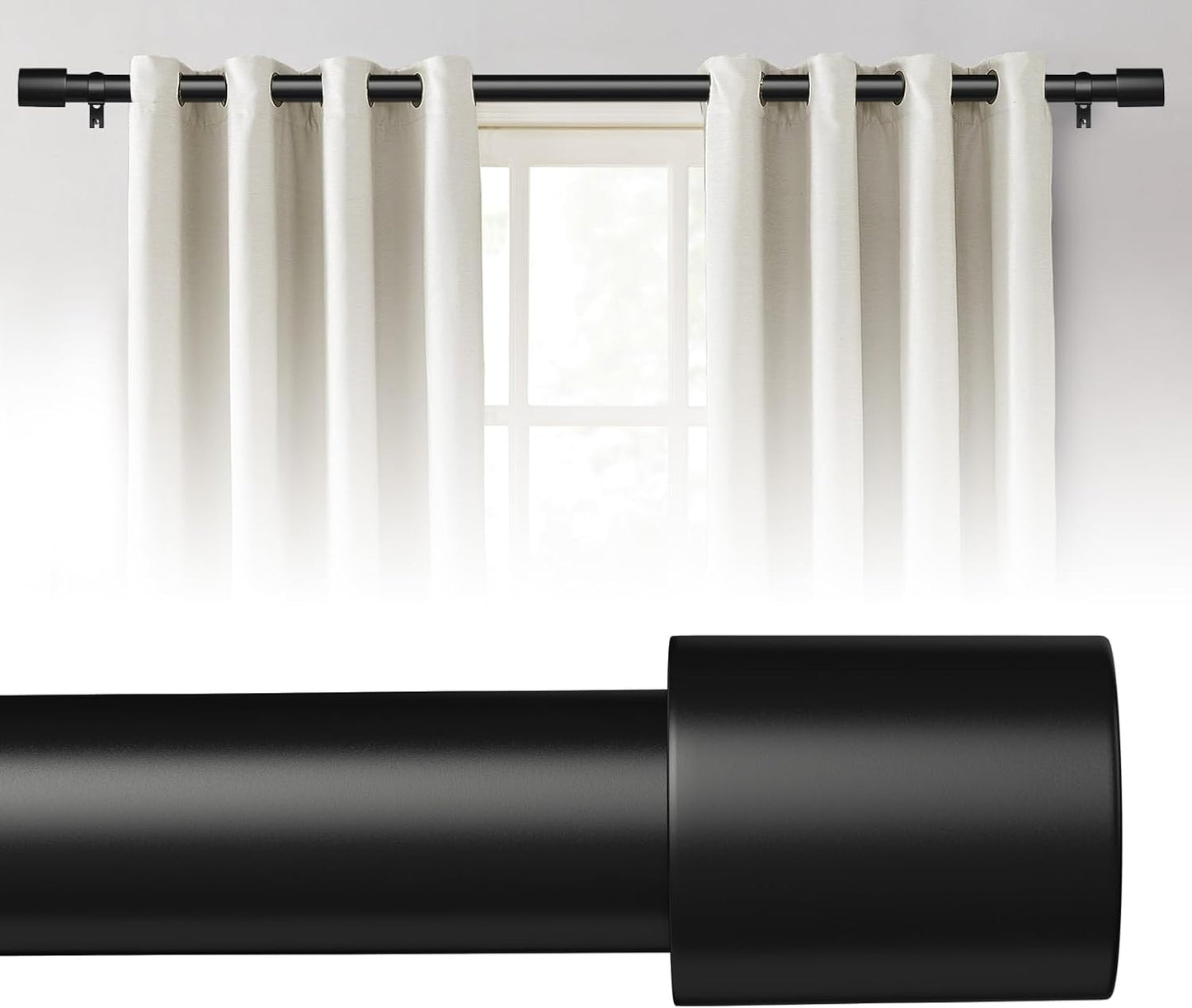 Adjustable Black Curtain Rod 48-84'' - Heavy Duty Modern Design by AUGOSTA